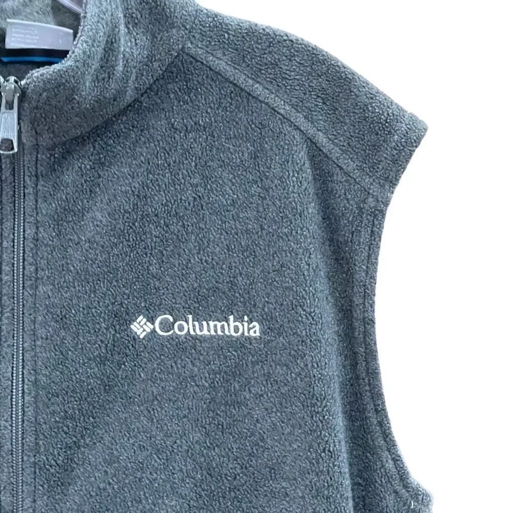 COLUMBIA Men's Outerwear Vest Fleece Sleeveless Full Zip In Gray Size Large